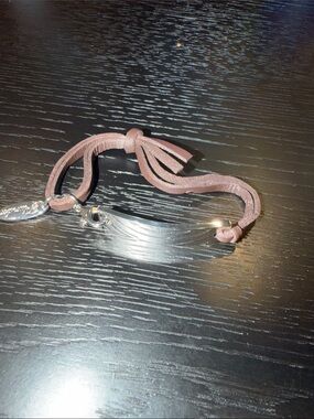 Brown  Leather  Cord Bracelet with Silver tone Bar